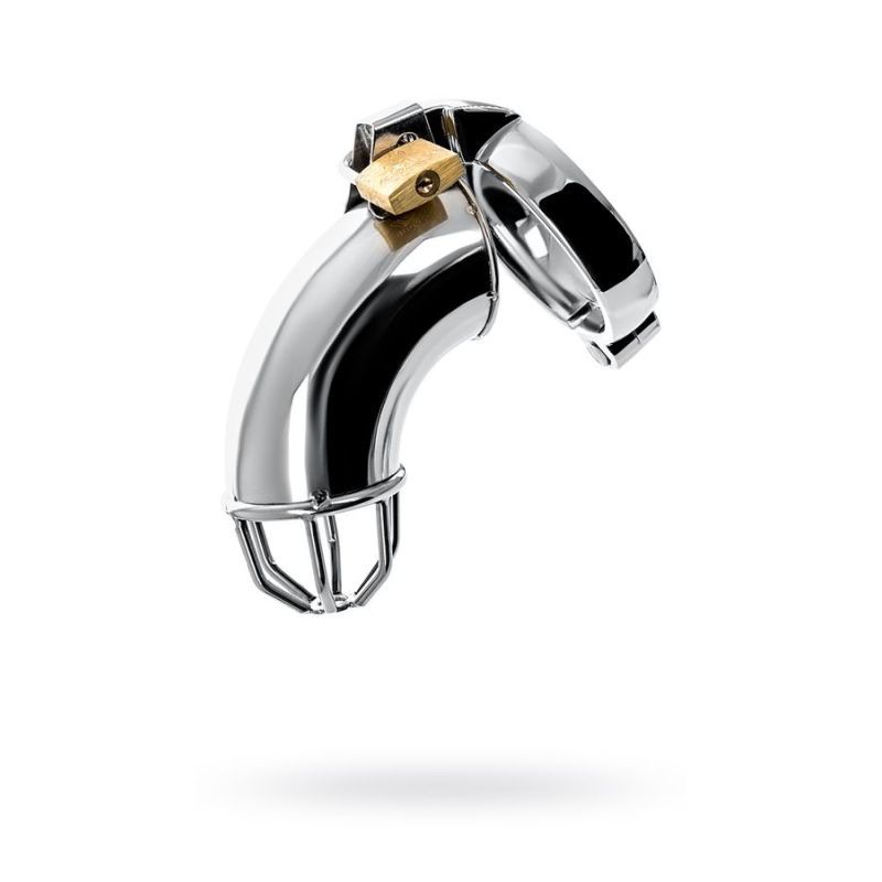 Metal Silver Cock Cage With Rings And Lock