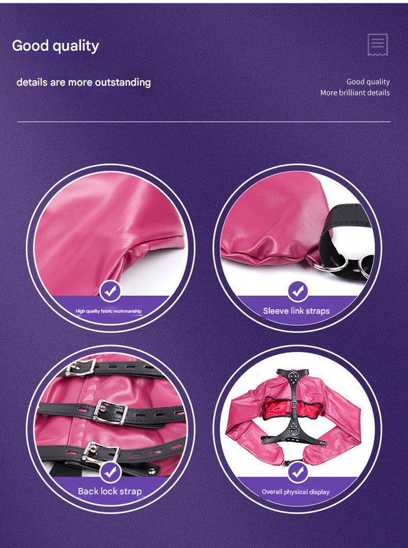 PU Leather Straitjacket Style Arm Binder & Posture Corrector with Adjustable Straps(red)