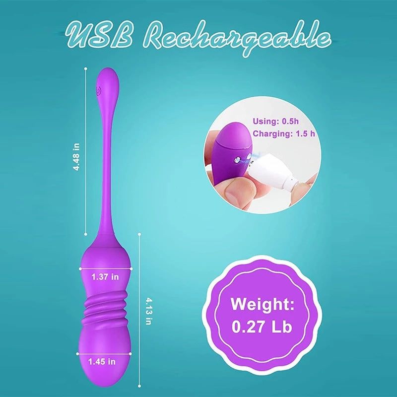 Purple ThrustWave Remote Control Vibrating & Telescopic Pleasure Egg - 12 Vibe & 3 Thrust Modes, Wearable Fun