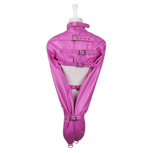PU Leather Straitjacket Style Arm Binder & Posture Corrector with Adjustable Straps(Dark pink)