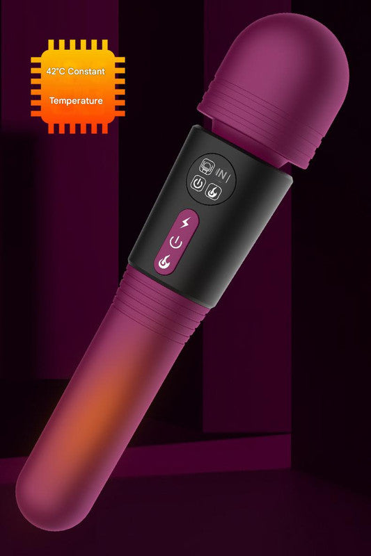 (Purple) Powerful Dual Stimulation Wand Vibrator - Heated Tip, Multi-Mode, LCD Display