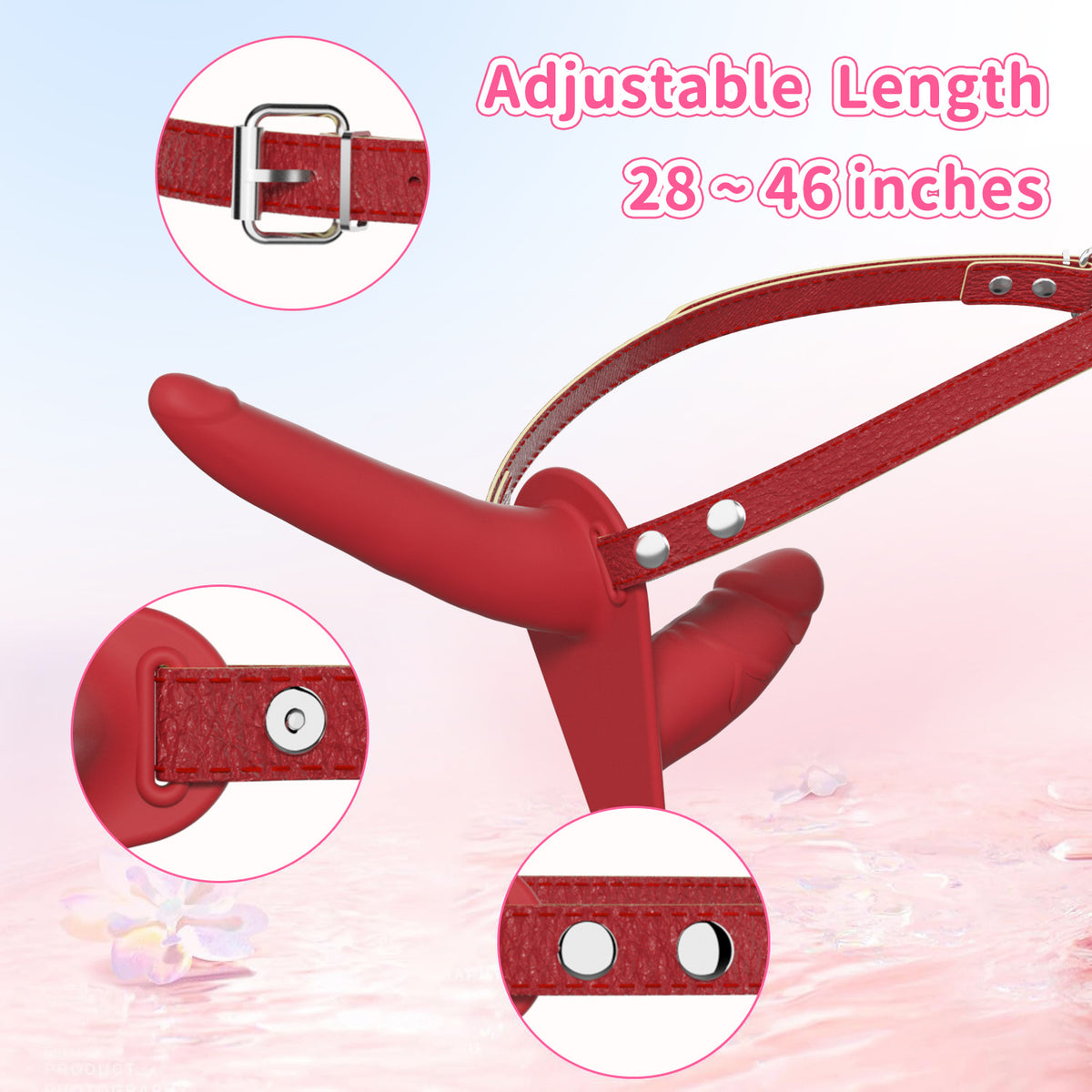 Black Versatile Unisex Dual-Ended Silicone Strap-On Dildo with Adjustable Leather Harness for Couples & Solo Play