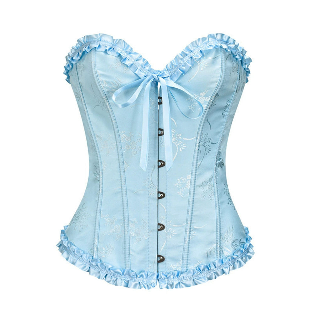 S Blue Women's Floral Lace Overbust Corset - Waist Cincher Bustier Top for Shapewear & Costume