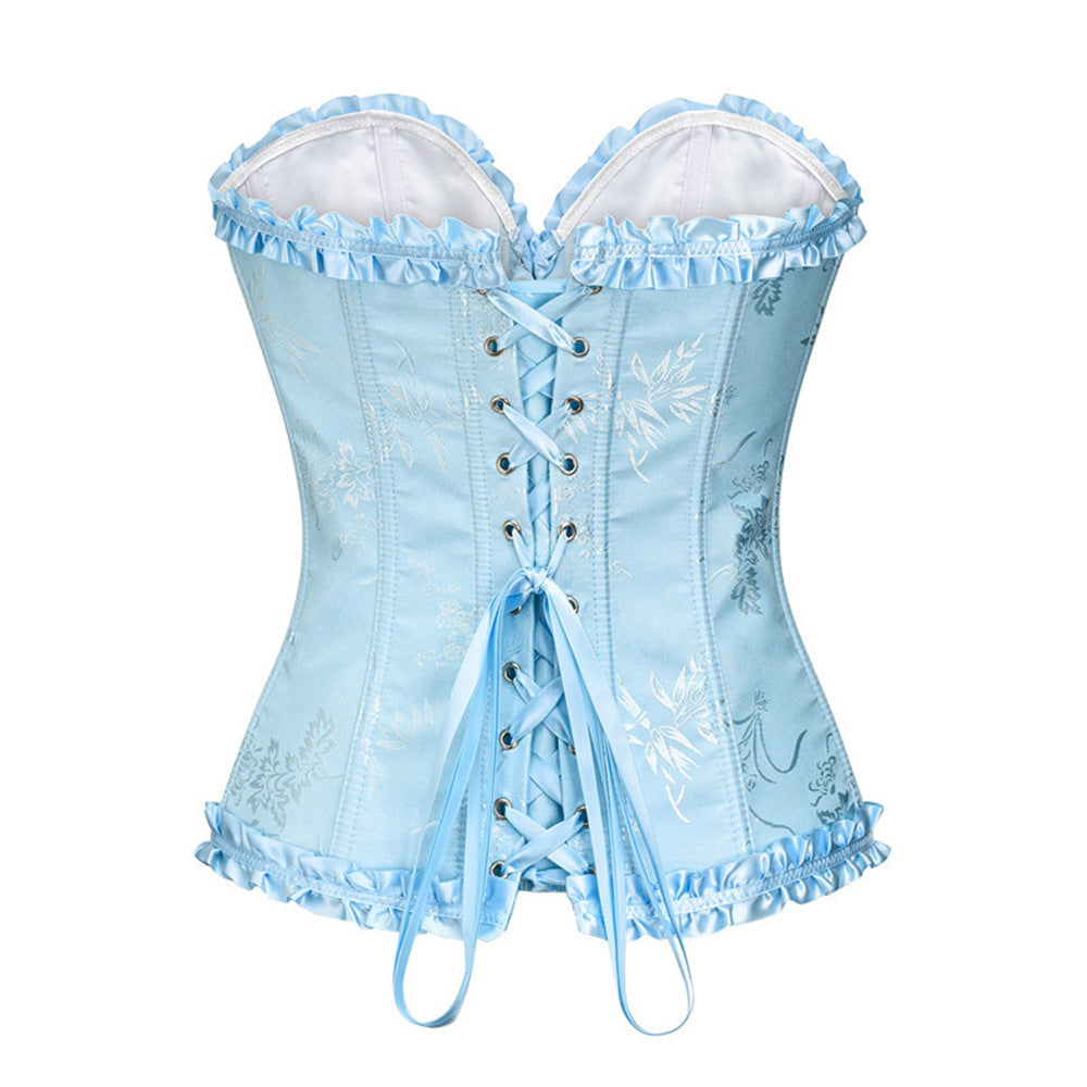 M Blue Women's Floral Lace Overbust Corset - Waist Cincher Bustier Top for Shapewear & Costume